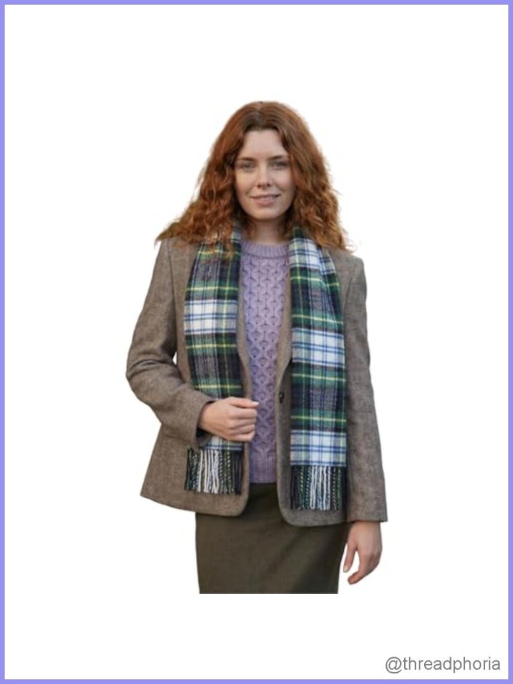 100% Pure Lambswool Plaid Tartan Scarf Wrap 12x60in Made in Ireland
